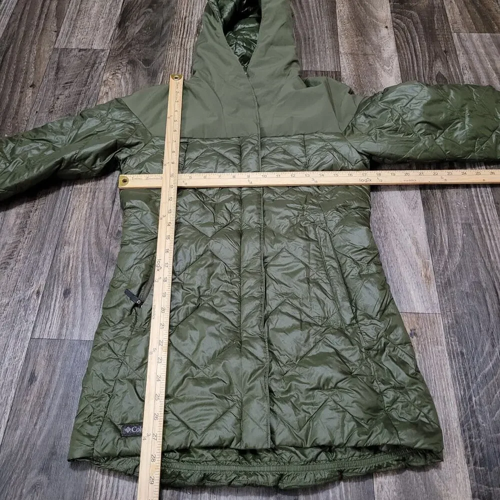 Columbia Hooded Puffer Jacket Parka Womens XS Green Long Quilted - Picture 3 of 10